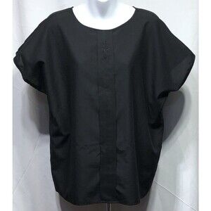 Vintage Lucky Me Silky Blouse Top 18 Blk Embroidered Office Career capsule USA